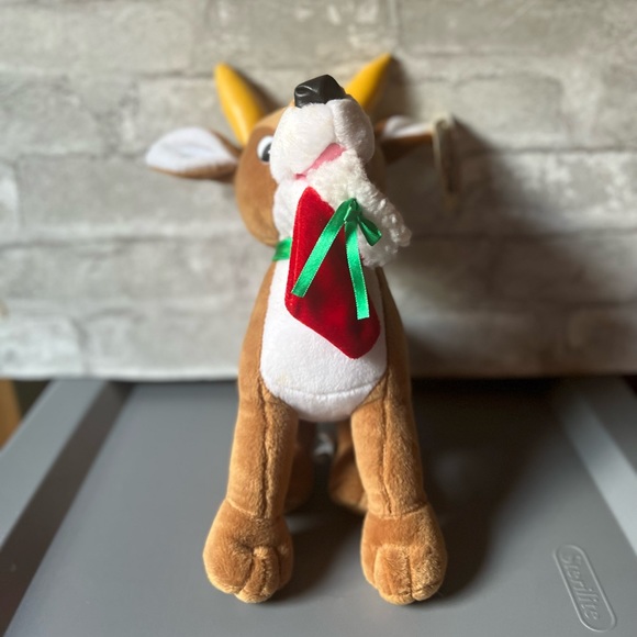 2000 Dancer Christmas Stocking in Mouth Santa's Reindeer Very Soft Stuffed Plush - Picture 2 of 7